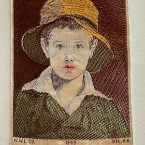 Miniature Thomas Sully “The Torn Hat” 1969 Warner Artex Silk Woven Tapestry